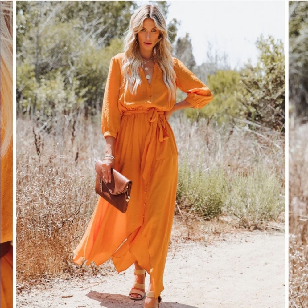 VICI CORSICA TANGERINE ASYMMETRICAL MAXI DRESS SIZE